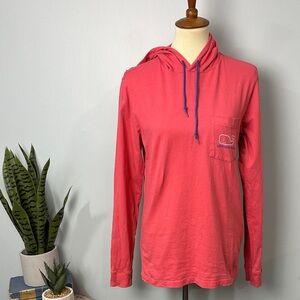 Vineyard Vines Coral Long-Sleeve Whale Hoodie Pocket TShirt Size XS